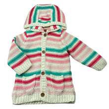 Load image into Gallery viewer, Girls Sprout, striped knitted cotton hooded cardigan / sweater, GUC, size 0,  