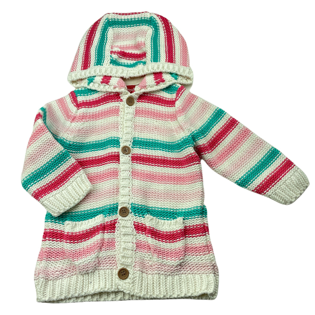 Girls Sprout, striped knitted cotton hooded cardigan / sweater, GUC, size 0,  