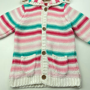 Girls Sprout, striped knitted cotton hooded cardigan / sweater, GUC, size 0,  