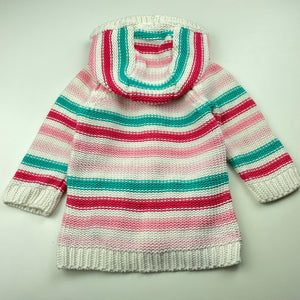 Girls Sprout, striped knitted cotton hooded cardigan / sweater, GUC, size 0,  