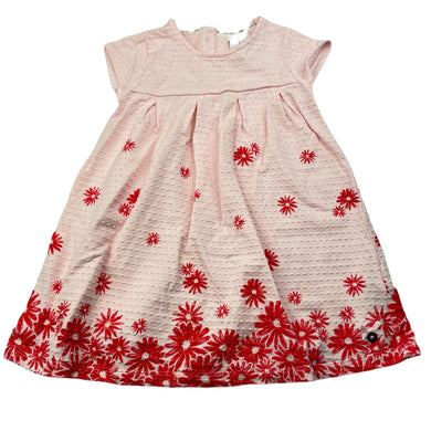 Girls Jasper Conran, pink floral stretchy short sleeve dress, EUC, size 0, L: 42cm