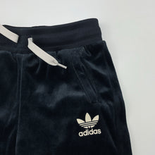 Load image into Gallery viewer, Girls Adidas, black velour track pants, elasticated, GUC, size 0,  