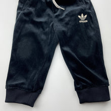 Load image into Gallery viewer, Girls Adidas, black velour track pants, elasticated, GUC, size 0,  
