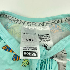 unisex Bonds, zip wondersuit / zippy / romper, marks lower front, FUC, size 3,  