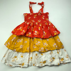 Girls floral, tiered cotton summer dress, no labels, armpit to armpit: 22.5cm unstretched, GUC, size 3-4, L: 53cm