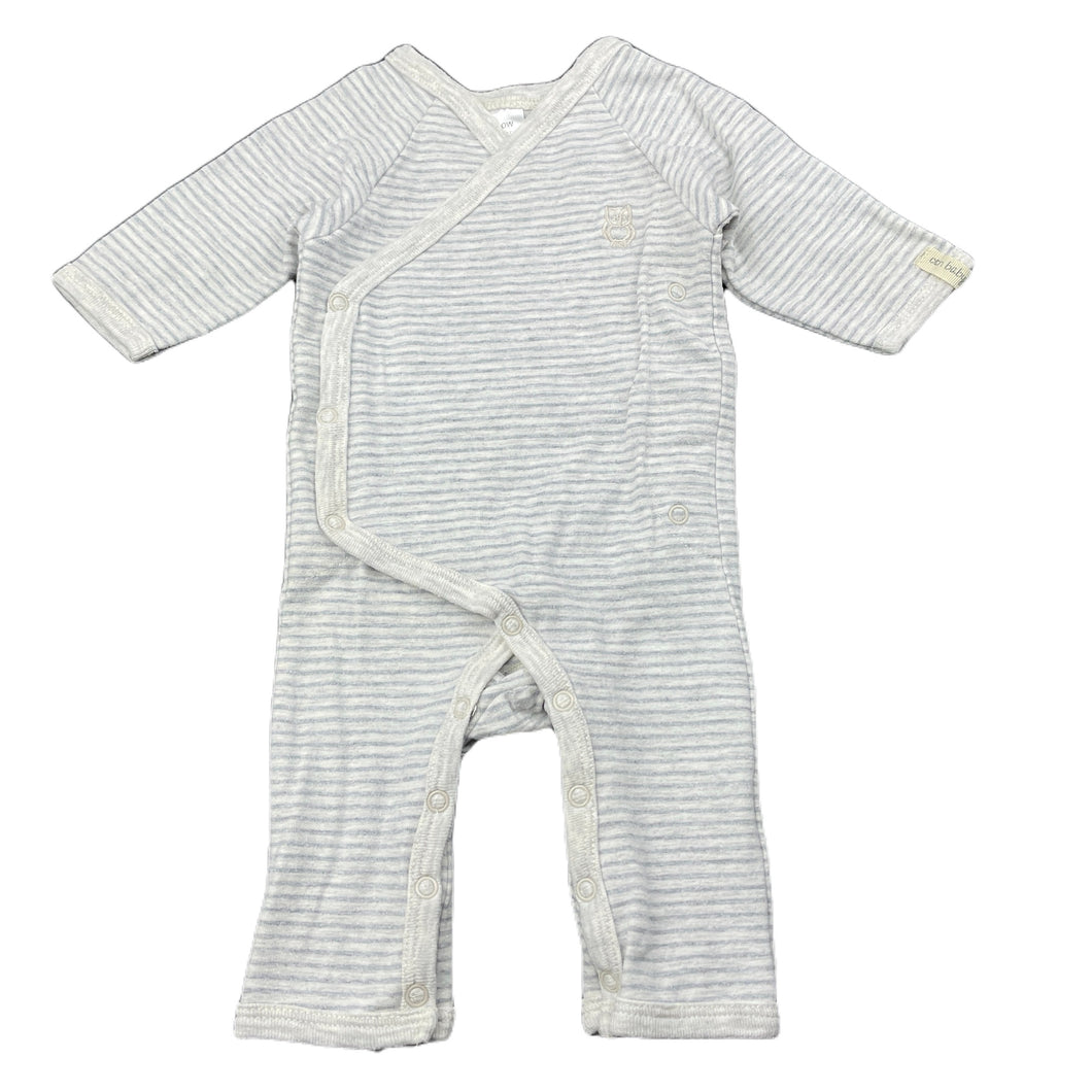 unisex Cotton On, grey stripe stretchy romper, GUC, size 0000,  