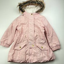 Load image into Gallery viewer, Girls Target, pink hooded jacket / coat, marks on front, FUC, size 3,  