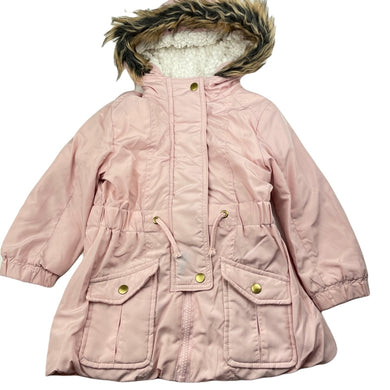 Girls Target, pink hooded jacket / coat, marks on front, FUC, size 3,  