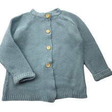 Load image into Gallery viewer, Girls GEM LOOK, blue knitted cotton cardigan / sweater, light mark on cuff, FUC, size 1,  
