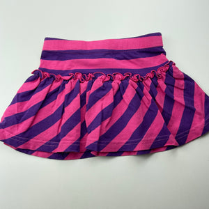 Girls Little House, pink & purple stripe cotton skirt, elasticated, L: 21cm, W: 22cm across unstretched, GUC, size 2-3,  
