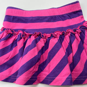 Girls Little House, pink & purple stripe cotton skirt, elasticated, L: 21cm, W: 22cm across unstretched, GUC, size 2-3,  