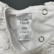 Load image into Gallery viewer, Girls Ollies Place, broderie trim cotton bodysuit / romper, FUC, size 000,  