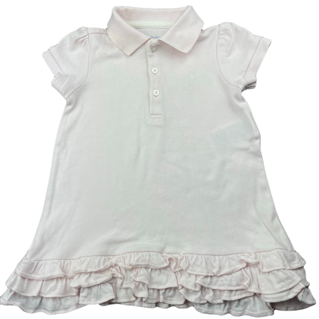 Girls Ralph Lauren, pink cotton polo dress, small fix back hem, FUC, size 0-1, L: 38cm