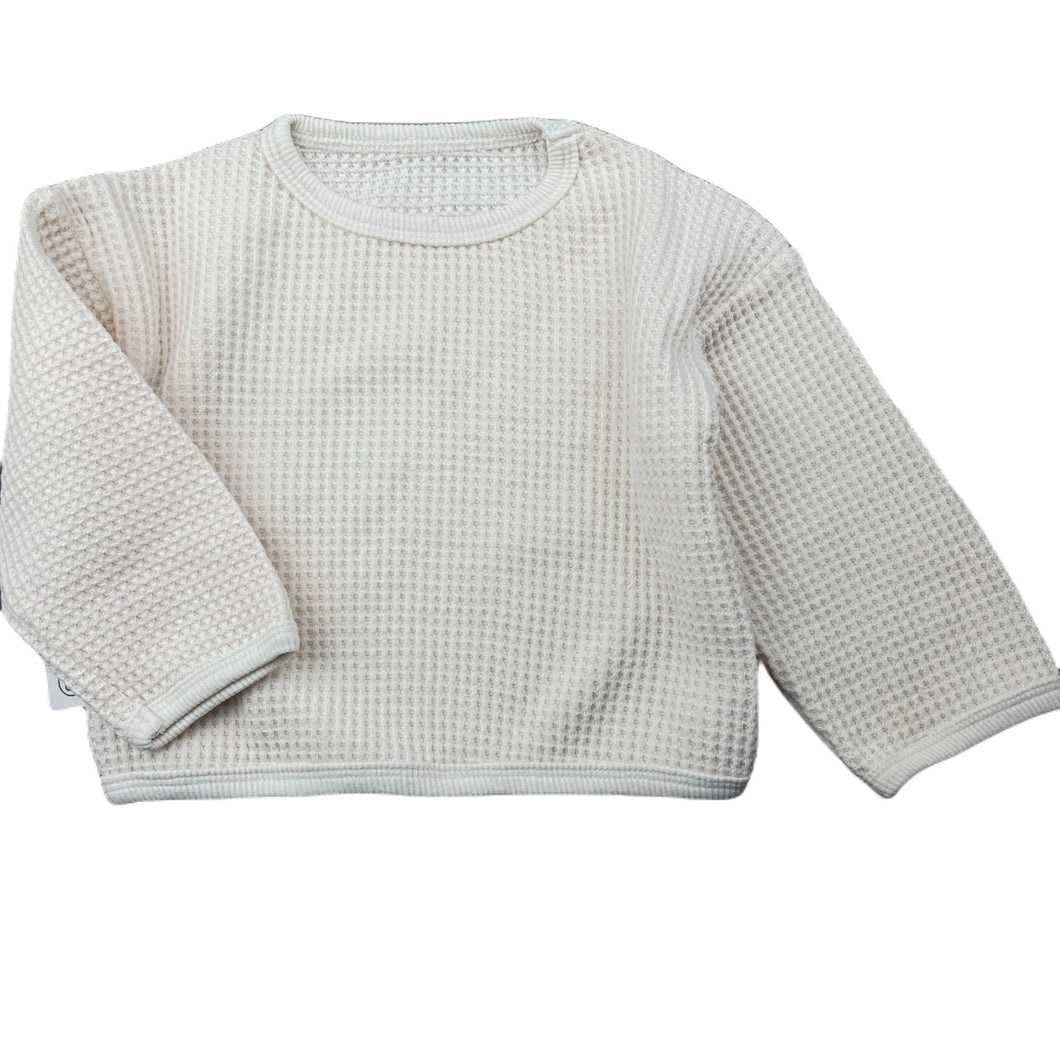 unisex Baby A, cream waffle long sleeve top, EUC, size 00,  