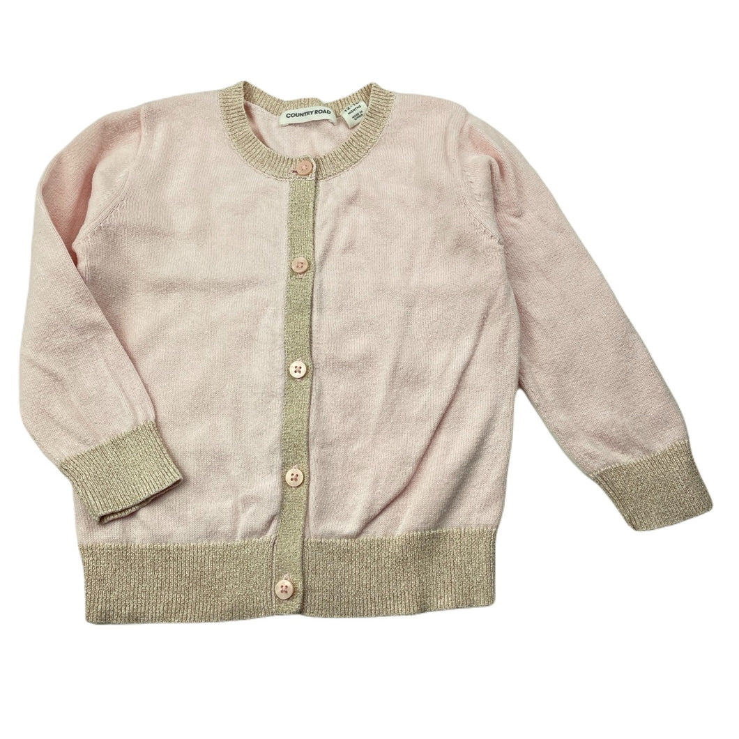 Girls Country Road, metallic trim knitted cotton cardigan, GUC, size 1,  