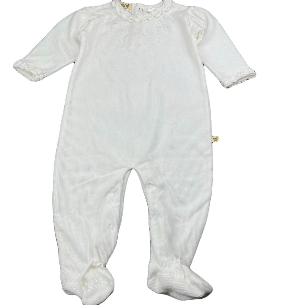 Girls Baby Club, embroidered velour coverall / romper, small marks, FUC, size 0,  