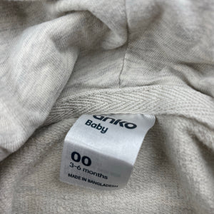 unisex Anko, oatmeal marle zip up hooded top, EUC, size 00,  