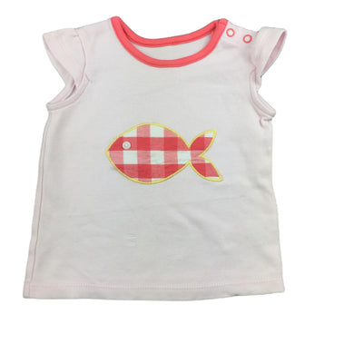 Mothercare pink soft cotton t-shirt / top, fish, size 00, Pre-loved