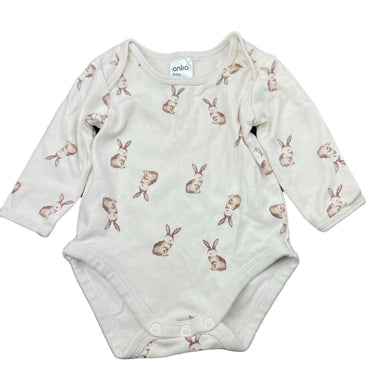 unisex Anko, organic cotton bodysuit / romper rabbits, EUC, size 00,  