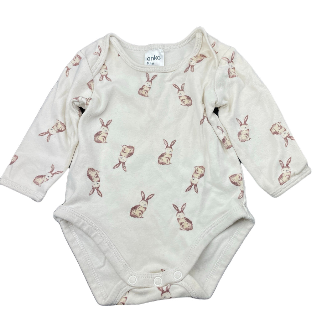 unisex Anko, organic cotton bodysuit / romper rabbits, EUC, size 00,  