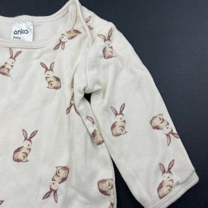 unisex Anko, organic cotton bodysuit / romper rabbits, EUC, size 00,  