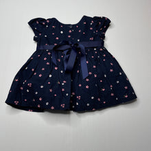 Load image into Gallery viewer, Girls Blue Sky, lined navy floral cotton dress, GUC, size 000, L: 33cm
