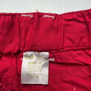 Boys Baby Biz, red cotton shorts, elasticated, GUC, size 00,  