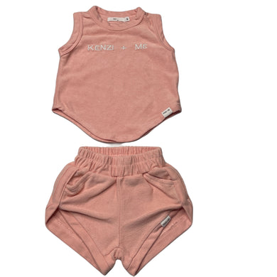 Girls Kenzi + ME, pink cotton top & shorts, elasticated, EUC, size 00,  