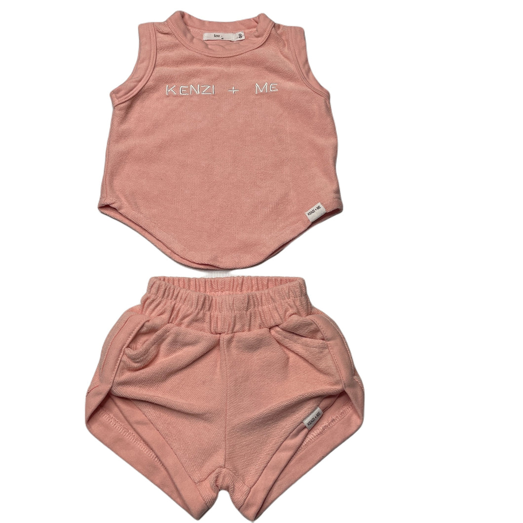 Girls Kenzi + ME, pink cotton top & shorts, elasticated, EUC, size 00,  