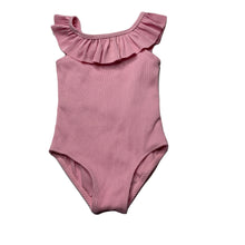 Load image into Gallery viewer, Girls Seed, pink riibed swim one-piece, small mark neck, FUC, size 0,  