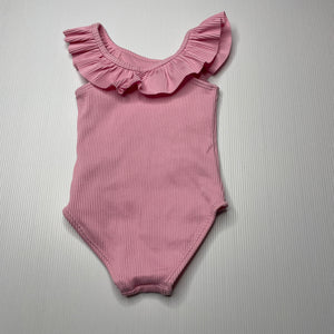 Girls Seed, pink riibed swim one-piece, small mark neck, FUC, size 0,  