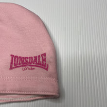Load image into Gallery viewer, Girls Lonsdale, pink/pink &amp; white stripe reversible hat/beanie, EUC, size 00-0,  