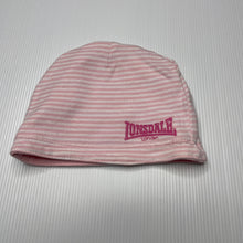 Load image into Gallery viewer, Girls Lonsdale, pink/pink &amp; white stripe reversible hat/beanie, EUC, size 00-0,  