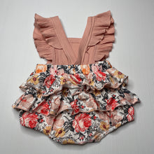 Load image into Gallery viewer, Girls floral, ruffle summer romper, EUC, size 0-1,  