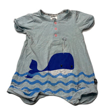 Load image into Gallery viewer, Boys Under Works, blue stretchy romper, whale, FUC, size 0,  