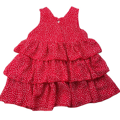 Girls lightweight, red & white spot dress, no labels, armpit to armpit: 27cm, GUC, size 2, L: 46cm