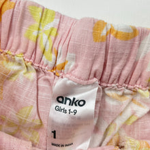 Load image into Gallery viewer, Girls Anko, floral cotton shorts, elasticated, light  mark, FUC, size 1,  
