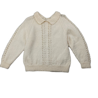 Girls handmade, knitted sweater / jumper, small mark left shoulder, armpit to armpit: 26.5cm, armpit to cuff: 20cm, FUC, size 1,  