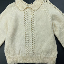 Load image into Gallery viewer, Girls handmade, knitted sweater / jumper, small mark left shoulder, armpit to armpit: 26.5cm, armpit to cuff: 20cm, FUC, size 1,  