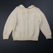 Load image into Gallery viewer, Girls handmade, knitted sweater / jumper, small mark left shoulder, armpit to armpit: 26.5cm, armpit to cuff: 20cm, FUC, size 1,  