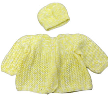 Load image into Gallery viewer, Girls handmade, knitted cardigan + hat/beanie, EUC, size 000,  