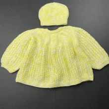 Load image into Gallery viewer, Girls handmade, knitted cardigan + hat/beanie, EUC, size 000,  