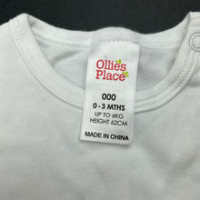 Load image into Gallery viewer, unisex Ollies Place, white soft cotton bodysuit / romper, EUC, size 000,  