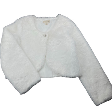 Girls Designer Kidz, lined faux fur cropped jacket, L: 36cm, EUC, size 8,  