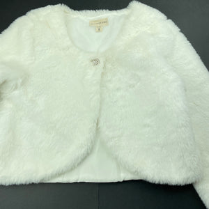 Girls Designer Kidz, lined faux fur cropped jacket, L: 36cm, EUC, size 8,  