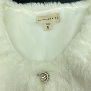 Girls Designer Kidz, lined faux fur cropped jacket, L: 36cm, EUC, size 8,  