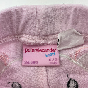Girls Peter Alexander, pink cotton pants / bottoms, elasticated, FUC, size 0000,  