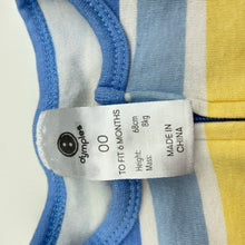 Load image into Gallery viewer, unisex Dymples, striped cotton zip coverall / romper, GUC, size 00,  