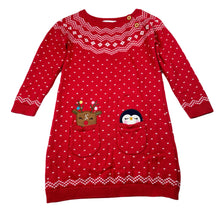 Load image into Gallery viewer, Girls M&amp;Co, knitted cotton Christmas long sleeve dress, EUC, size 1, L: 47cm