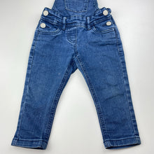 Load image into Gallery viewer, Girls H&amp;T, blue stretch denim overalls / dungarees, light mark knee, FUC, size 1,  